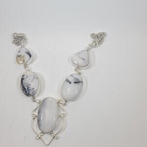Handmade White & Black Agate Necklace Sterling Silver Artisan Gemstone Jewelry
